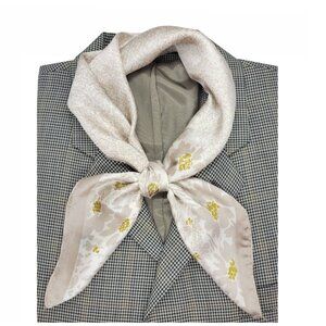 ✨Luxury Silky Square Scarf Beige Gold Floral Garden Print Bandana Wrap Chic New✨